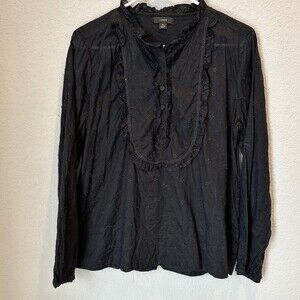 J. Crew Black Eyelet Ruffle 100% Cotton Loose Fitting Blouse - Size M - EUC